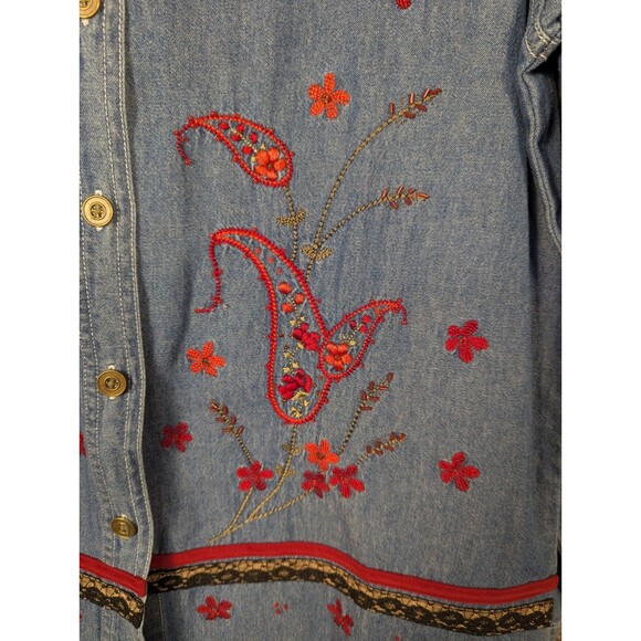 Quizz Again & Co Denim Long Sleeve Embroidered Shirt Womens Small‎ - Picture 5 of 7